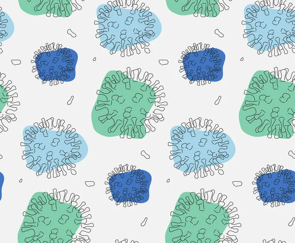 Coronavirus microbe seamless pattern.  Coronavirus icon. Health hazard. Bacteria Biology Organisms. Virus Infection Ebola Epidemic Sick. Medical Genetics Bacteriological Microorganism. Illustration