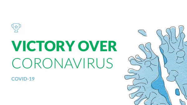 Sieg Über Das Coronavirus Banner Mit Zerstörten Bakterien Von Covid — Stockfoto