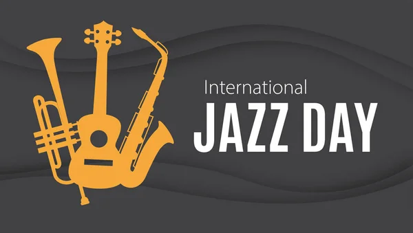 Internationaler Jazztag Buntes Banner Mit Musikinstrumenten Saxofon Flügelhorn Und Gitarre — Stockfoto