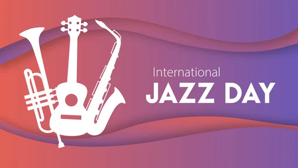 Internationaler Jazztag Buntes Banner Mit Musikinstrumenten Saxofon Flügelhorn Und Gitarre — Stockfoto