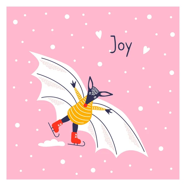 Mignonne Chauve Souris Dessin Animé Carte Vacances Hiver — Image vectorielle