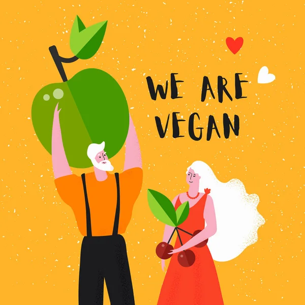 Zijn Veganist Man Vrouw Met Fruit Vector Illustratie Rechtenvrije Stockvectors