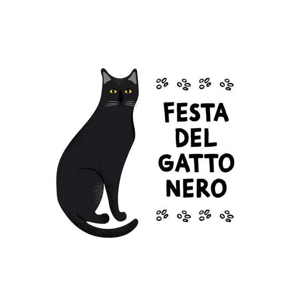 Ilustración Aislada Vectorial Gato Negro Sobre Fondo Blanco — Vector de stock