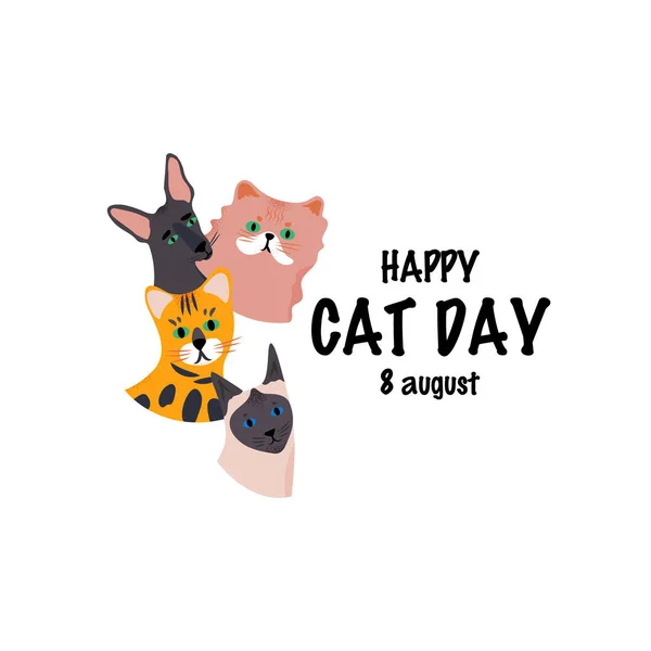 Feliz Día Del Gato Agosto Vector Ilustración Lindo Personaje Dibujos — Vector de stock