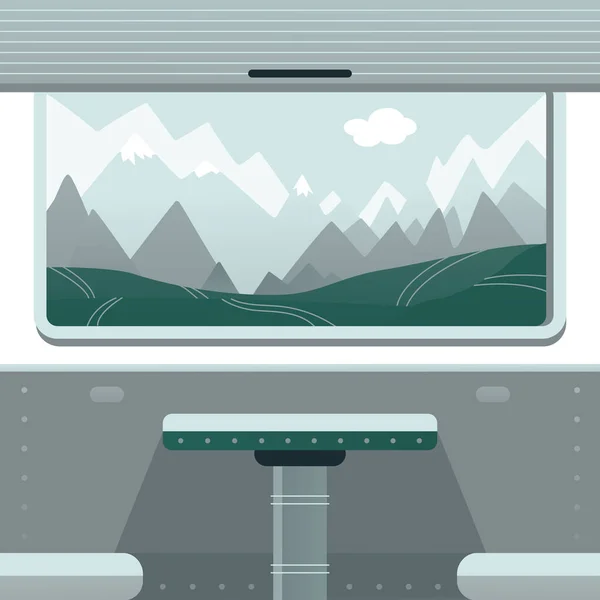 Вид Окна Поезда Горный Пейзаж Путешествия Железной Дороге Пустой Фургон — стоковый вектор