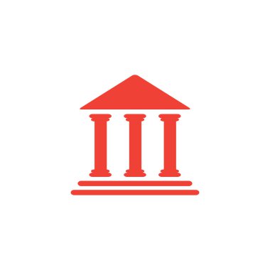 Beyaz Arkaplanda Kırmızı Simge Bankası. Kırmızı Düz Biçim Vektör İllüstrasyonu.
