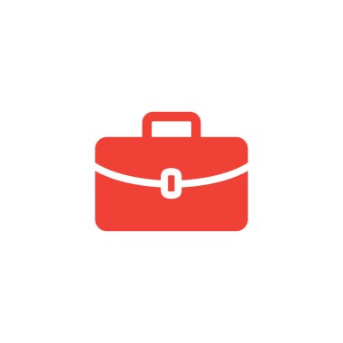 Beyaz Arkaplanda Kırmızı Simge Evrak Çantası. Kırmızı Düz Biçim Vektör İllüstrasyonu.