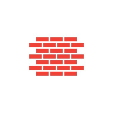 Beyaz Arkaplanda Kırmızı Tuğla Simgesi. Kırmızı Düz Biçim Vektör İllüstrasyonu.