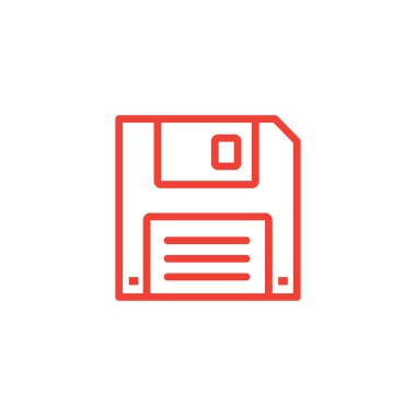 Disket hattı Beyaz Arkaplanda Kırmızı Simge. Kırmızı Düz Biçim Vektör İllüstrasyonu.