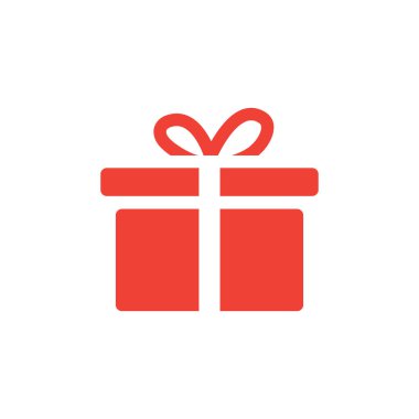 Beyaz Arkaplanda Hediye Kutusu Kırmızı Simgesi. Kırmızı Düz Biçim Vektör İllüstrasyonu.