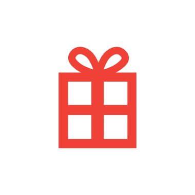 Beyaz Arkaplanda Hediye Kutusu Kırmızı Simgesi. Kırmızı Düz Biçim Vektör İllüstrasyonu.