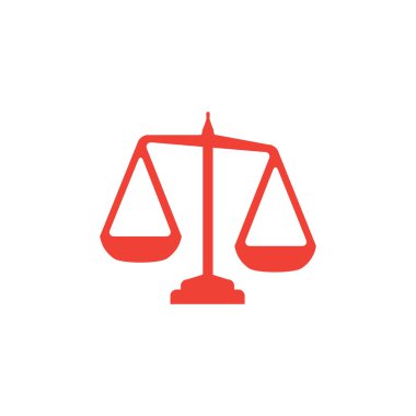 Adalet Kırmızı Simge 'yi Beyaz Arkaplanda Ölçeklendirdi. Kırmızı Düz Biçim Vektör İllüstrasyonu.