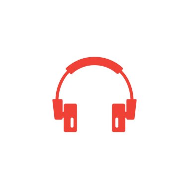 Kulaklık Kırmızı Simge Beyaz Arkaplanda. Kırmızı Düz Biçim Vektör İllüstrasyonu.