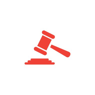 Beyaz Arkaplanda Yargıç Gavel Red Icon. Kırmızı Düz Biçim Vektör İllüstrasyonu.