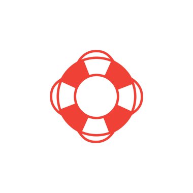 Beyaz Arkaplanda Kırmızı Simge Lifebuoy. Kırmızı Düz Biçim Vektör İllüstrasyonu.