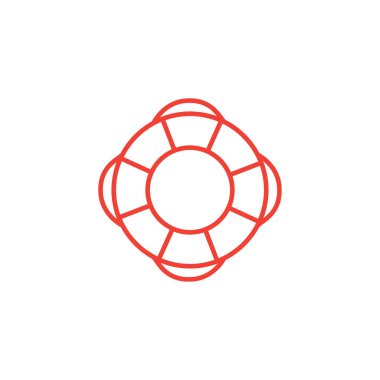 Lifebuoy Hattı Beyaz Arkaplanda Kırmızı Simge. Kırmızı Düz Biçim Vektör İllüstrasyonu.