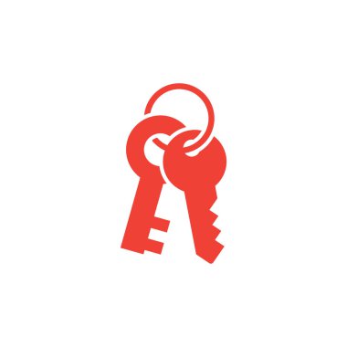 Beyaz Arkaplanda Kırmızı Anahtar Simgesi. Kırmızı Düz Biçim Vektör İllüstrasyonu.