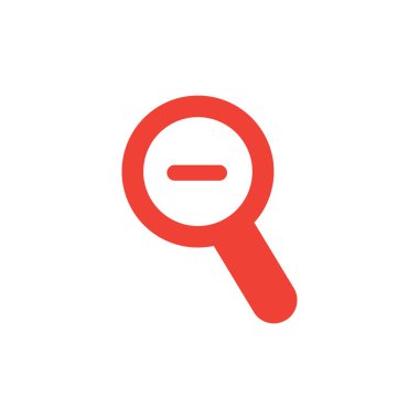 Beyaz Arkaplanda Büyüteç Eksi Kırmızı Simge. Kırmızı Düz Biçim Vektör İllüstrasyonu.