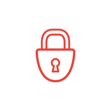 Beyaz Arkaplanda Kırmızı Simge Hattı kilidi. Kırmızı Düz Biçim Vektör İllüstrasyonu.