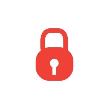 Beyaz Arkaplanda Kırmızı Simgeyi Kilitle. Kırmızı Düz Biçim Vektör İllüstrasyonu.