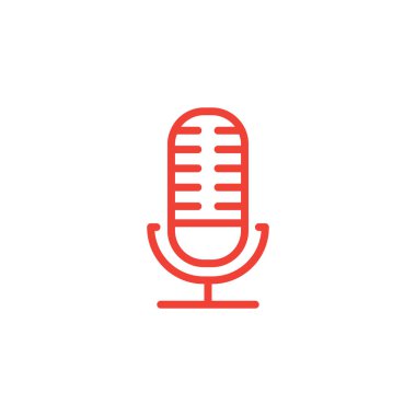 Mikrofon hattı Kırmızı Simge Beyaz Arkaplanda. Kırmızı Düz Biçim Vektör İllüstrasyonu