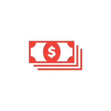 Para Kırmızı Simgesi Beyaz Arkaplanda. Kırmızı Düz Biçim Vektör İllüstrasyonu.