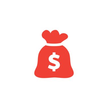 Para Çuvalı Kırmızı Simge Beyaz Arkaplanda. Kırmızı Düz Biçim Vektör İllüstrasyonu.