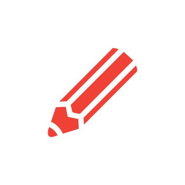 Beyaz Arkaplanda Kırmızı Kalem Simgesi. Kırmızı Düz Biçim Vektör İllüstrasyonu.