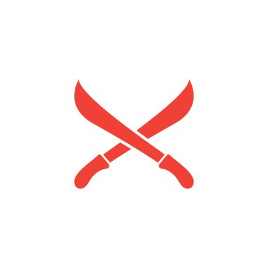 Beyaz Arkaplanda Kılıç Çapraz Kırmızı Simge. Kırmızı Düz Biçim Vektör İllüstrasyonu.