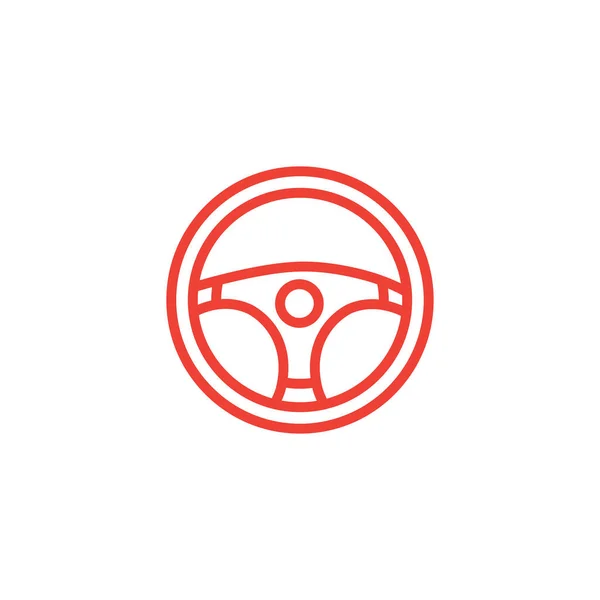 Car Steering Wheel Line Red Icon On White Background. Red Flat Style Vector Illustration. — Stock Vector