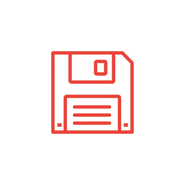 Floppy Disc Line Red Icon On White Background. Red Flat Style Vector Illustration. — Stock Vector