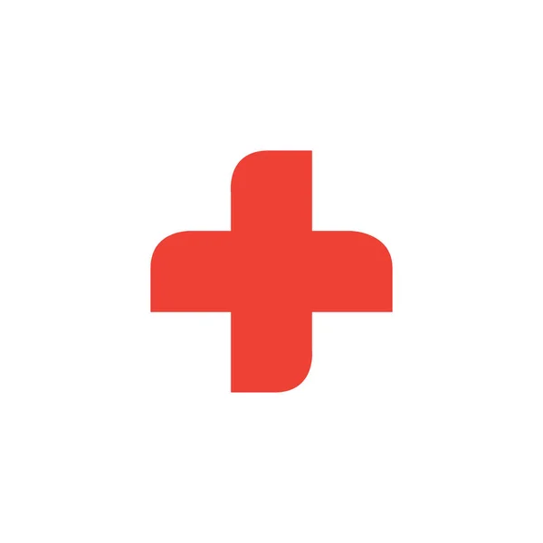 Orvosi kereszt piros ikon fehér háttér. Piros lapos vektor illusztráció. — Stock Vector