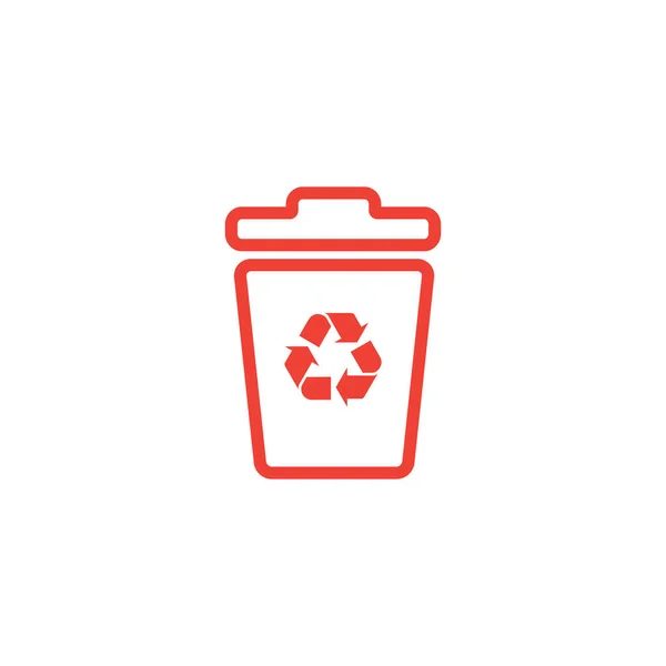 Papelera de reciclaje línea roja icono sobre fondo blanco. Ilustración de vectores de estilo plano rojo . — Vector de stock