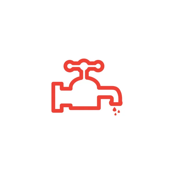 Water Tap Line Red Icon op witte achtergrond. Rode platte stijl vector illustratie — Stockvector