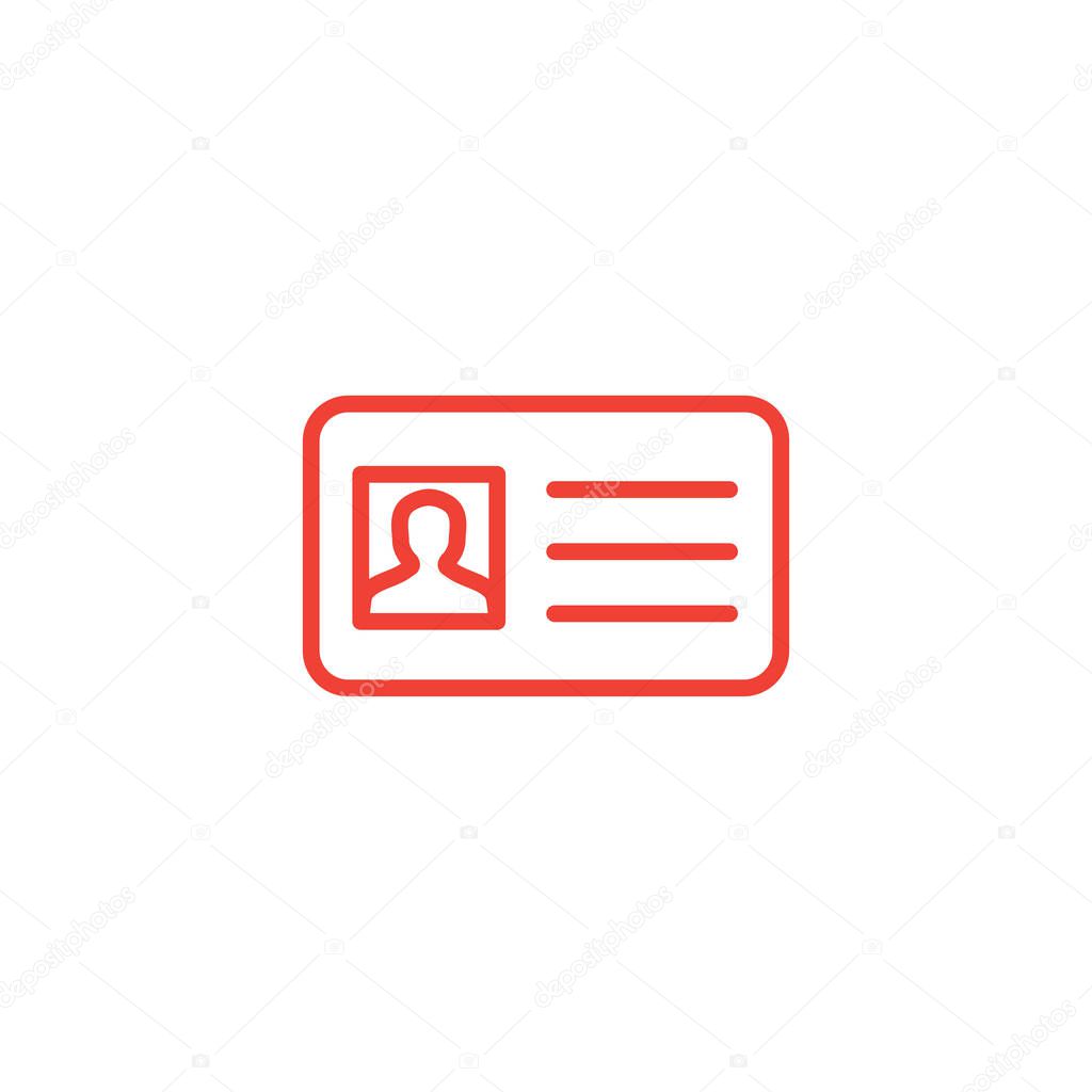 ID Card Line Red Icon On White Background. Red Flat Style Vector Illustration.