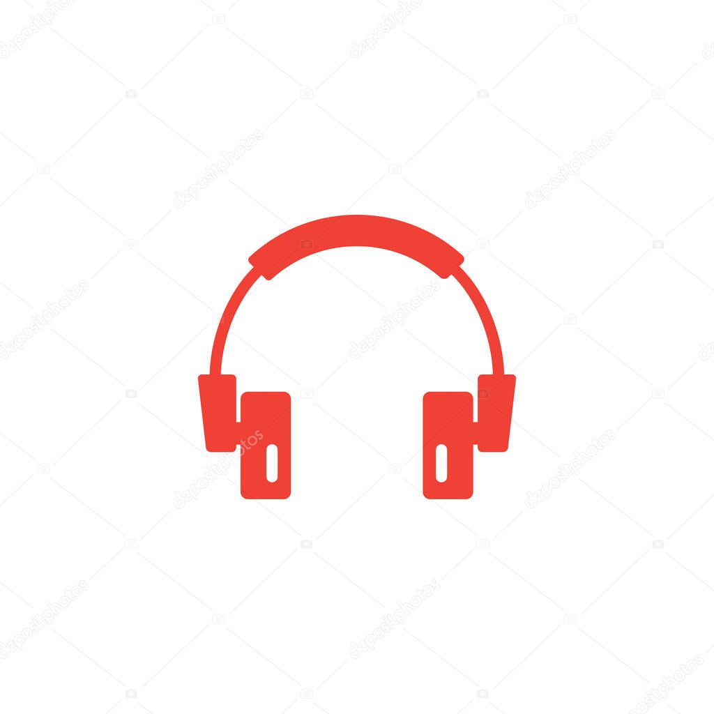 Headphone Red Icon On White Background. Red Flat Style Vector Illustration.