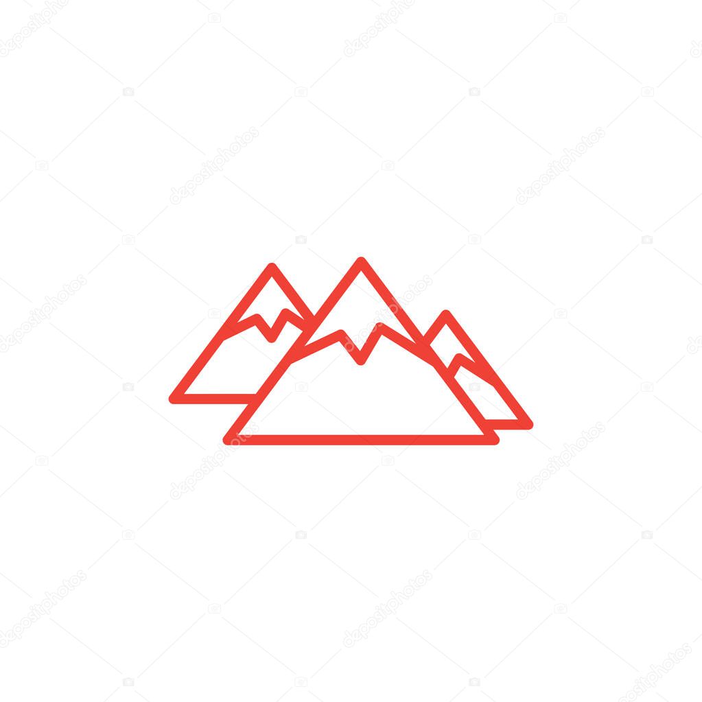 Mountain Line Red Icon On White Background. Red Flat Style Vector Illustration.