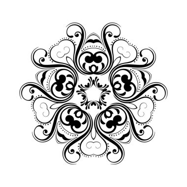 Beyaz izole edilmiş arka planda siyah yuvarlak mandala. Etnik doğu tarzında dekoratif süs. Her tasarım için mükemmel, doğum günü, bayram, kaleydoskop, yoga, meditasyon, mehndi, dövme, dekorasyon.