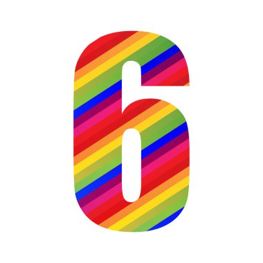 6 Numara Gökkuşağı Stili Rakamsal Rakam. Beyaz Arkaplanda Renkli Sayı Vektör İllüstrasyon Tasarımı İzole Edildi.