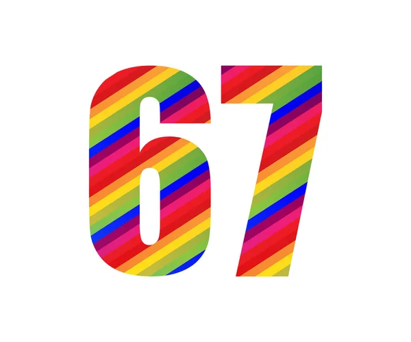 Номер Rainbow Style Numeral Digit Разноцветный Векторный Дизайн Шестидесяти Семи — стоковый вектор