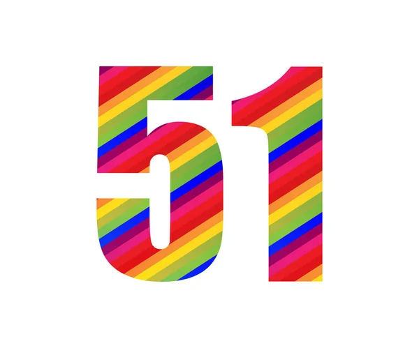 Номер Rainbow Style Numeral Digit Красочные Пятьдесят Один Номер Векторной — стоковый вектор
