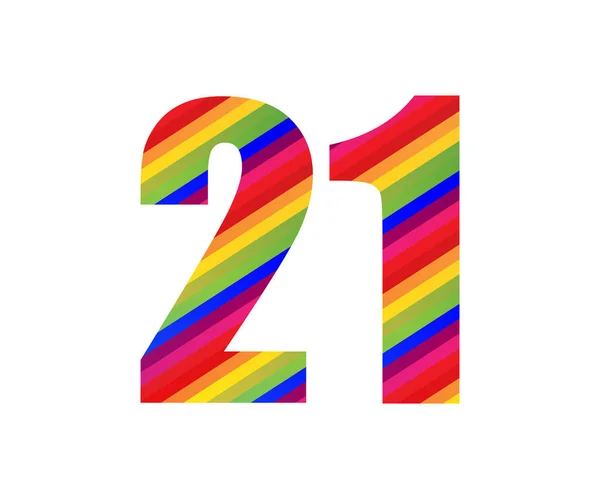 Nummer Rainbow Style Numeral Siffra Färgglada Tjugoett Nummer Vektor Illustration — Stock vektor