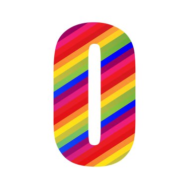 0 Numara Gökkuşağı Stili Rakamsal Rakam. Beyaz Arkaplanda Renkli Sayı Vektör İllüstrasyon Tasarımı İzole Edildi.