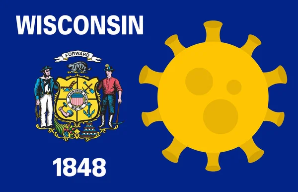 Vlajka Státu Wisconsin Ohniskem Virů Pozadí Státu Vlajky Usa Novel — Stockový vektor