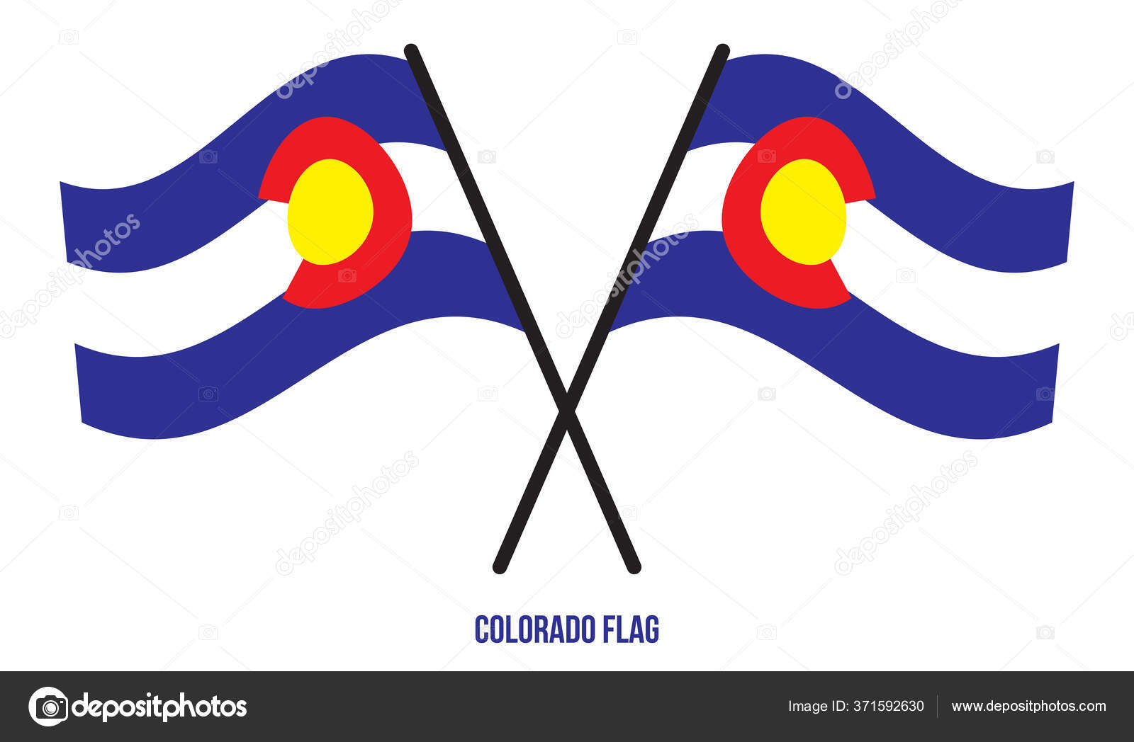 Two Crossed Waving Colorado Flag Isolated White Background United