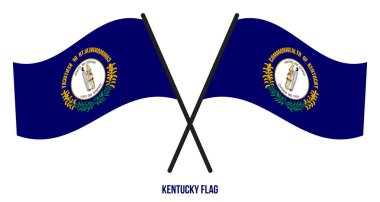 İzole edilmiş beyaz arka planda iki çapraz Kentucky bayrağı sallıyor. ABD (ABD) Bayrak Vektörü İllüstrasyonu.