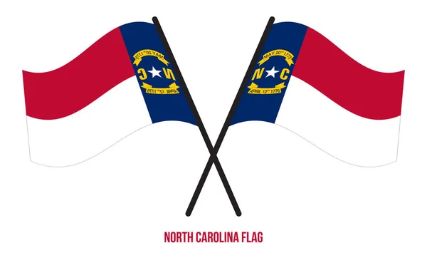Två Korsade Viftande North Carolina Flagga Isolerad Vit Bakgrund Förenta — Stock vektor