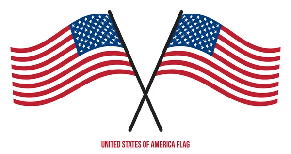 Twee Crossed Waving United States Vlag Geïsoleerde Witte Achtergrond Verenigde — Stockvector