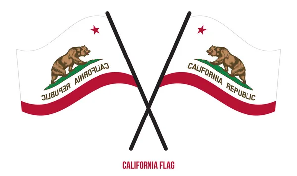 Dvě Crossed Waving California Flag Izolovaném Bílém Pozadí Vektorová Ilustrace — Stockový vektor