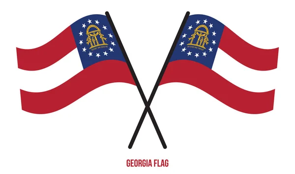 Dvě Crossed Waving Georgia Vlajka Izolovaném Bílém Pozadí Vektorová Ilustrace — Stockový vektor